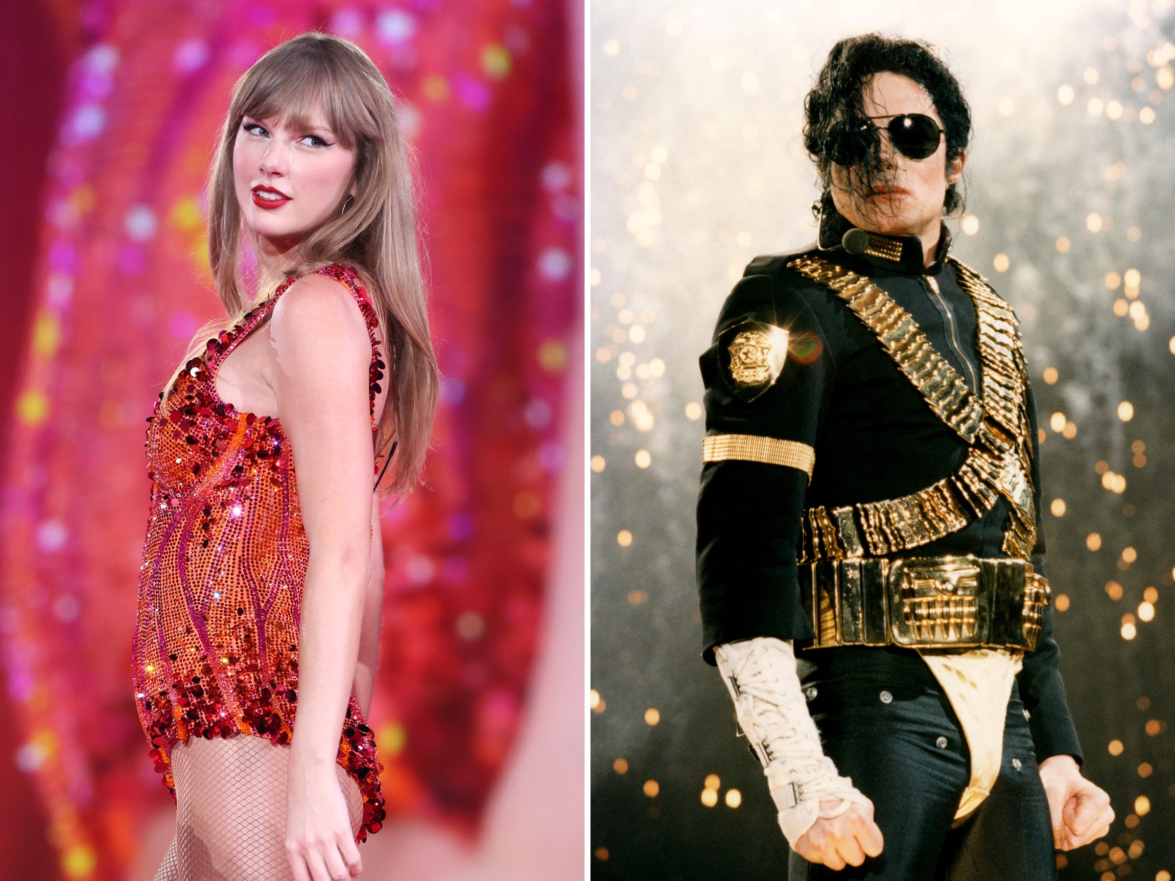 Taylor Swift and Michael Jackson split image