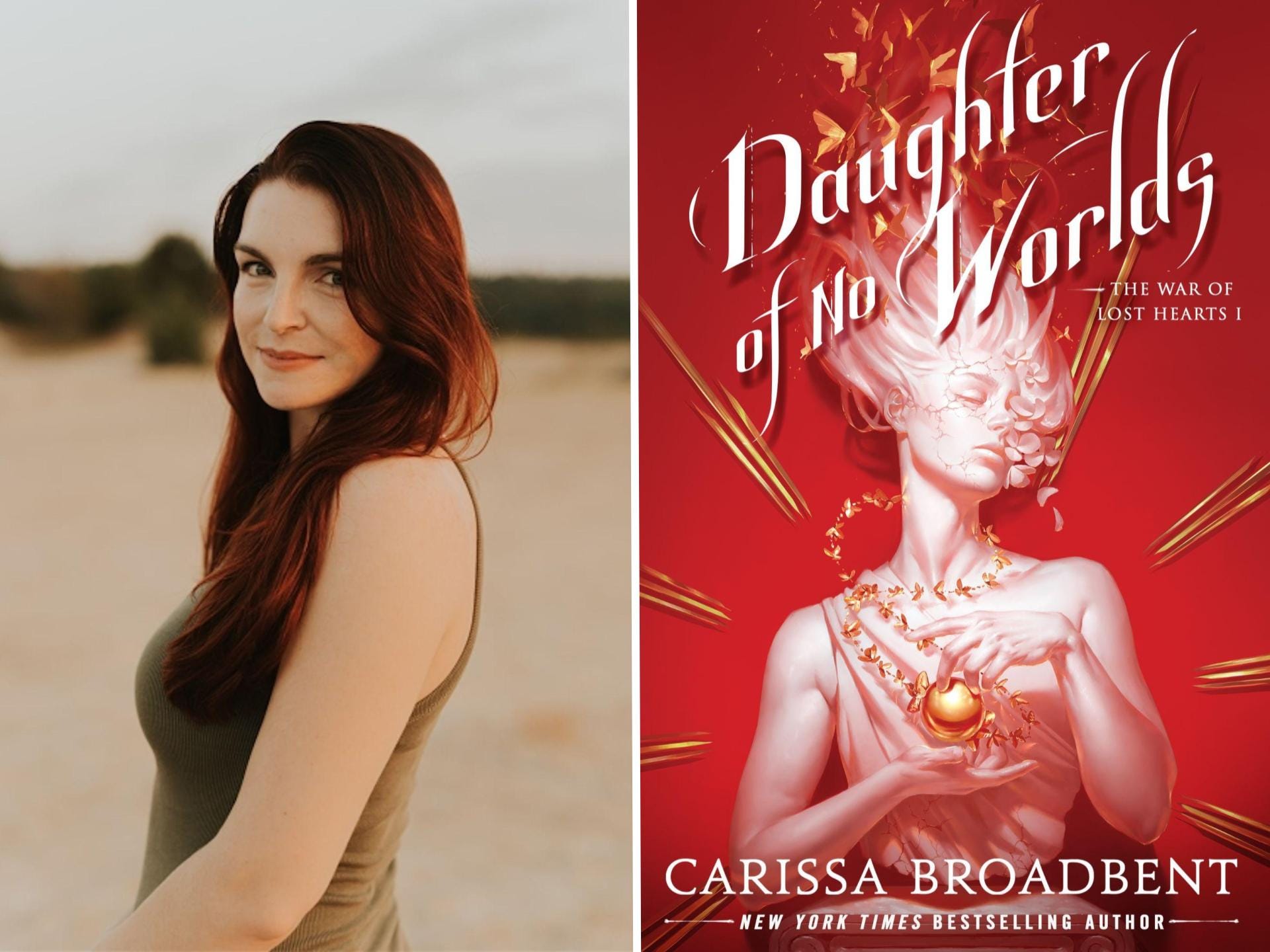 A side-by-side of Carissa Broadbent and the cover of