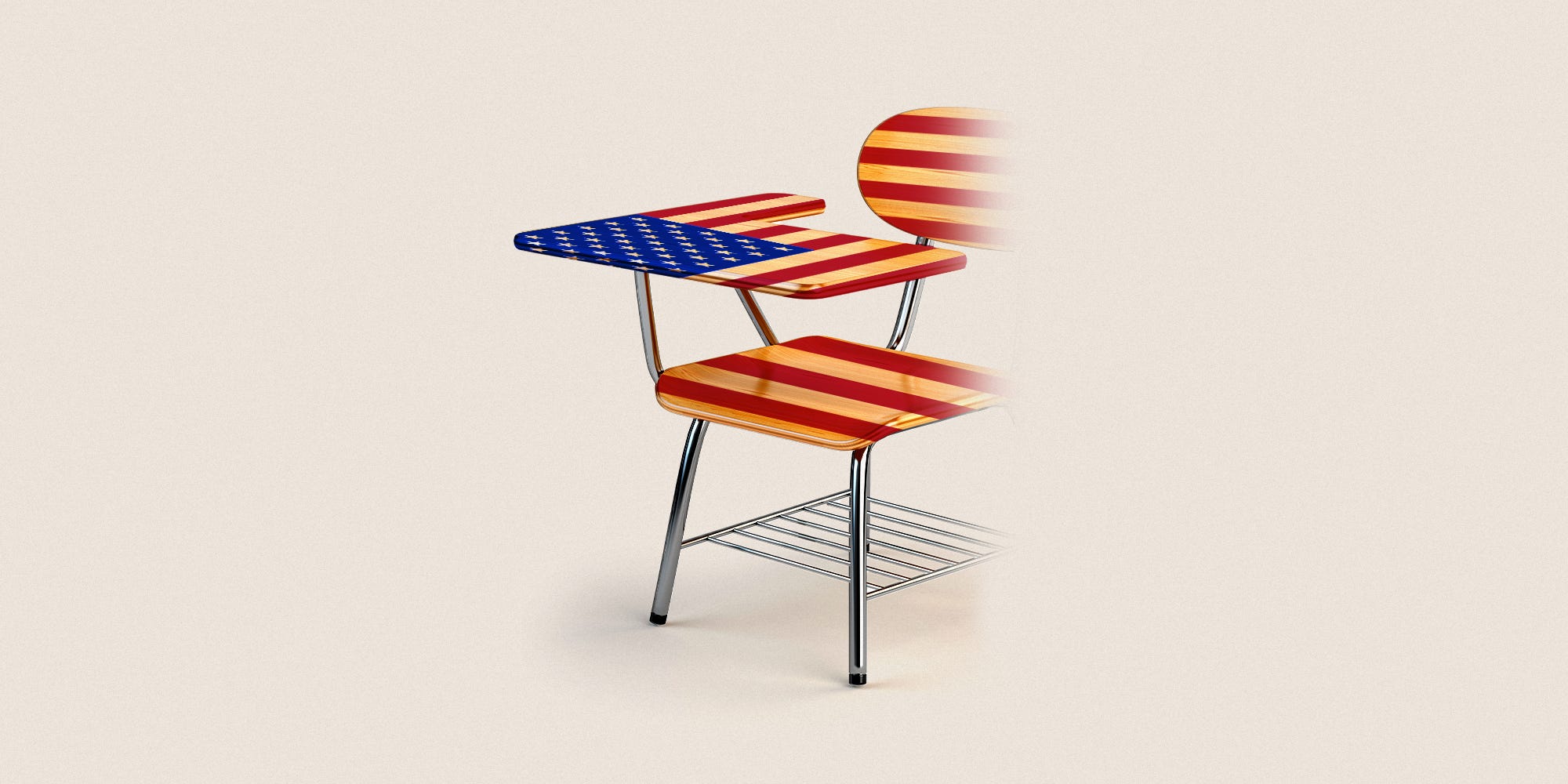 American Flag wooden school desk and chair disappearing.