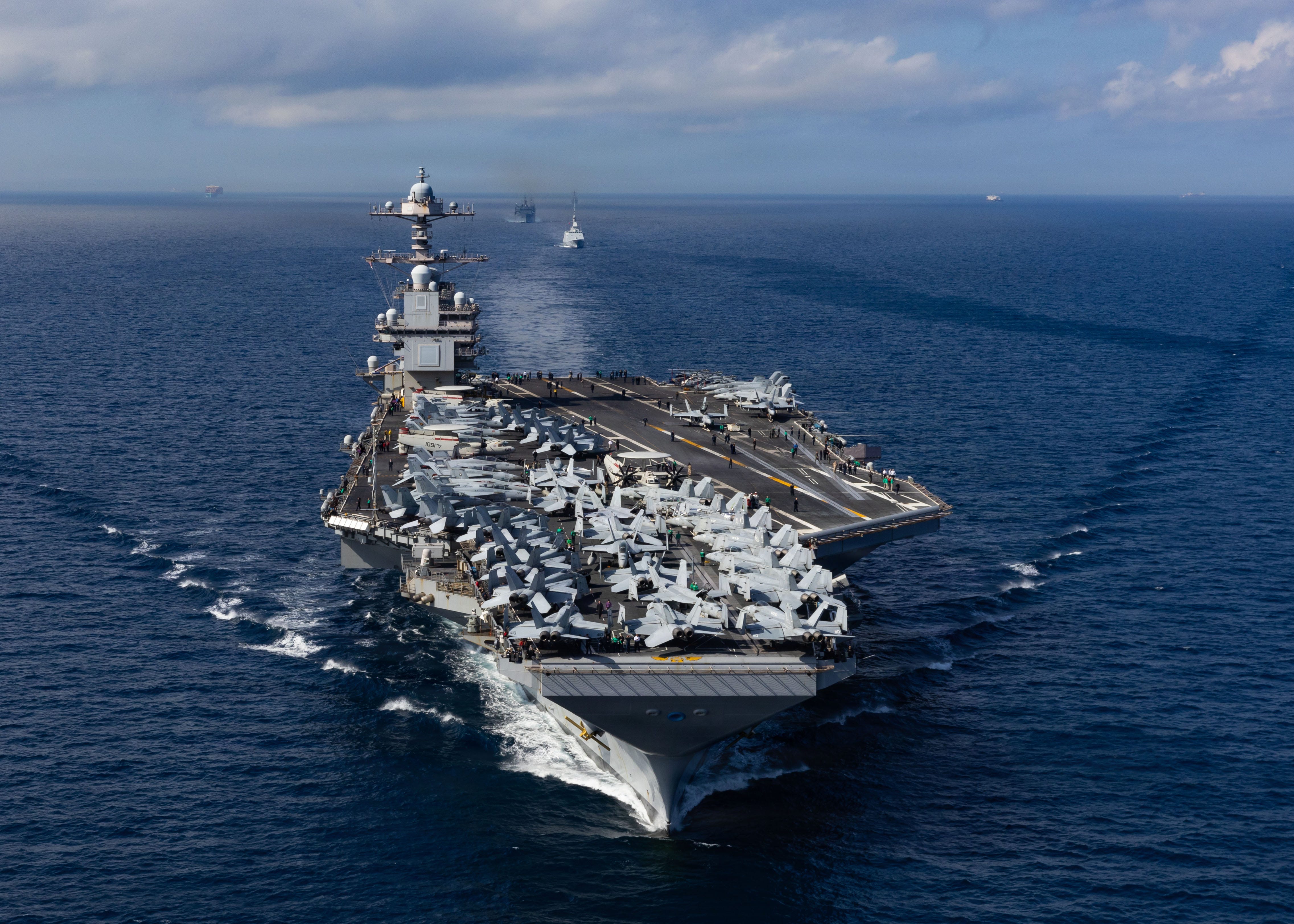 US Secretary of Defense Pete Hegseth is rerouting the world's largest aircraft carrier, the USS Gerald R. Ford,  from the Mediterranean to Latin America, seen here transiting the Strait of Gibraltar, on Oct. 1, 2025.