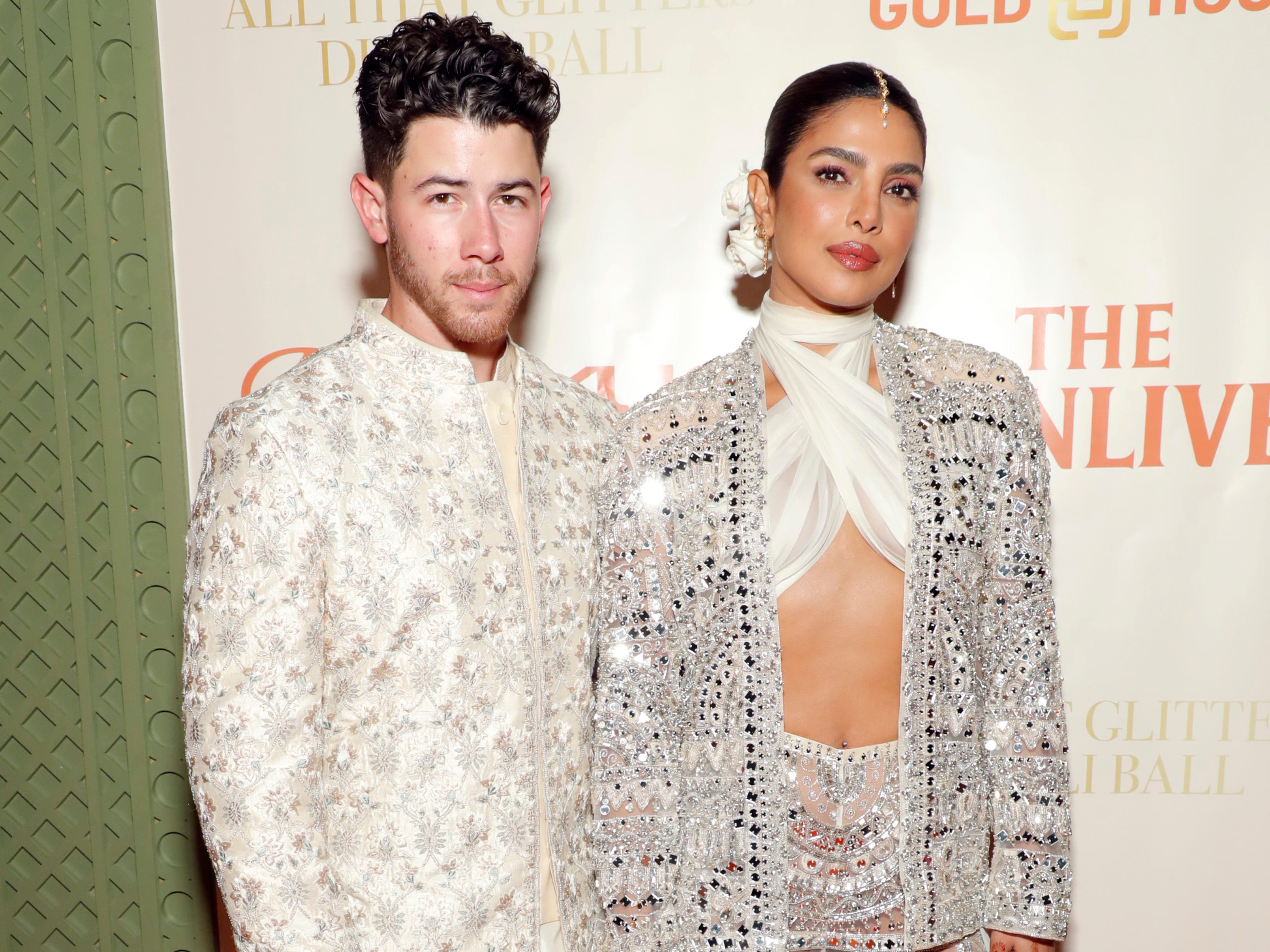 Nick Jonas and Priyanka Chopra Jonas at the  All That Glitters Diwali Ball in New York City.