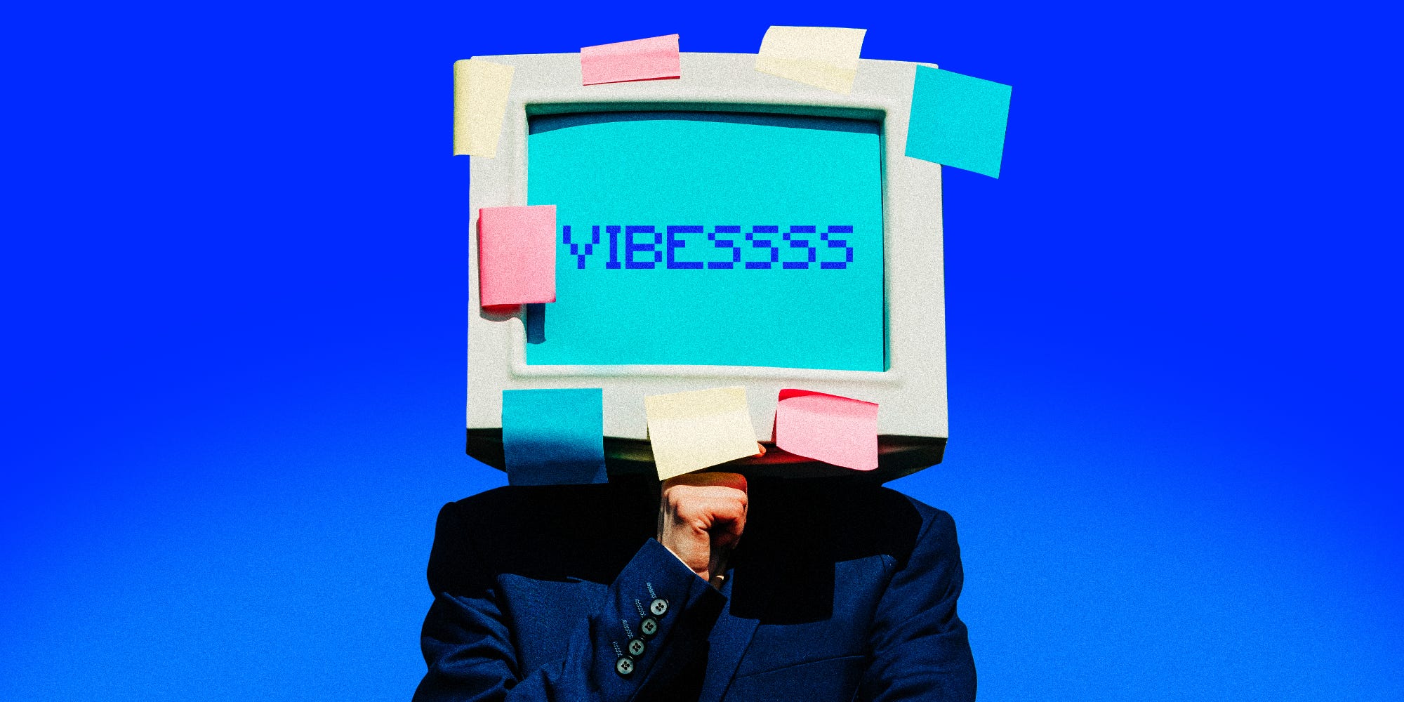 A business person with a computer as the head