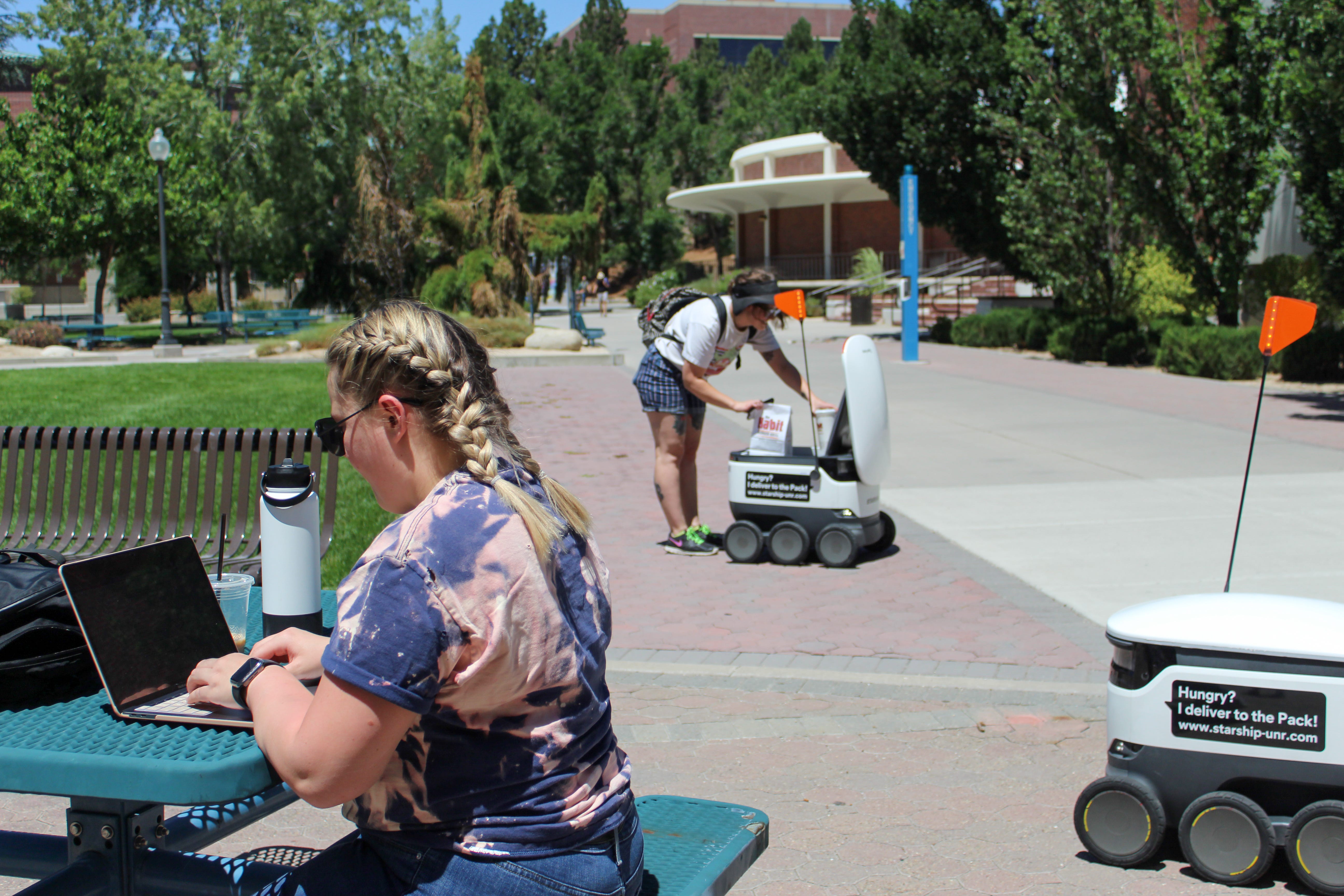 Starship delivery robots at the University of Nevada, Reno are pictured.