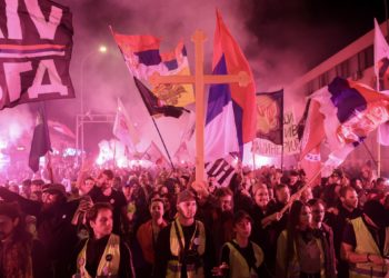 Thousands march in Serbia to mark deadly train station collapse a year ago
