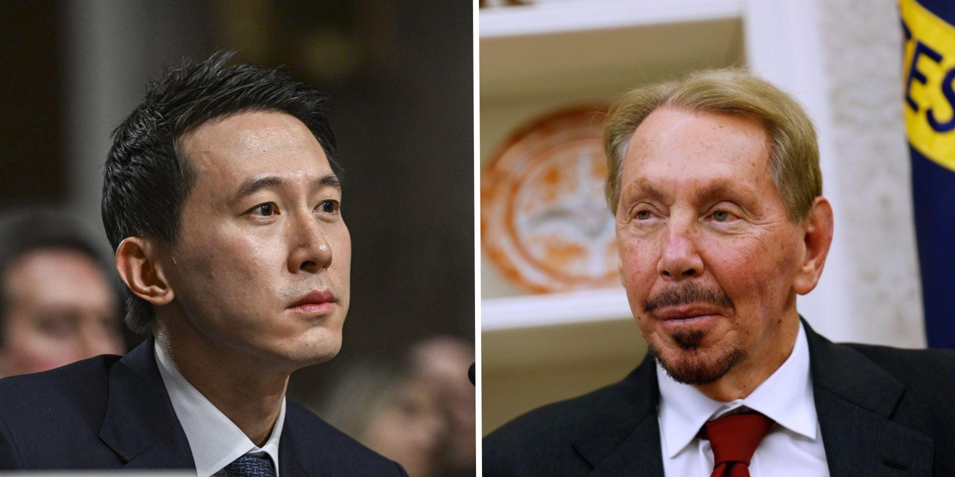 TikTok CEO Shou Chew and Oracle CEO Larry Ellison.