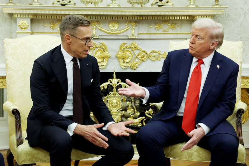 WASHINGTON, DC - OCTOBER 09: U.S. President Donald Trump (R) and Finland President Alexander Stubb meet in the Oval Office at the the White House White House on October 09, 2025 in Washington, DC. Stubb and Trump met to discuss bilateral trade, defense policy and the war in Ukraine. (Photo by Anna Moneymaker/Getty Images)