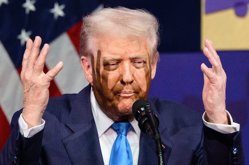 TOPSHOT - US President Donald Trump gestures as he speaks during the Asia-Pacific Economic Cooperation (APEC) CEO Summit at the Gyeongju Arts Center in Gyeongju on October 29, 2025. (Photo by ANTHONY WALLACE / AFP) (Photo by ANTHONY WALLACE/AFP via Getty Images)