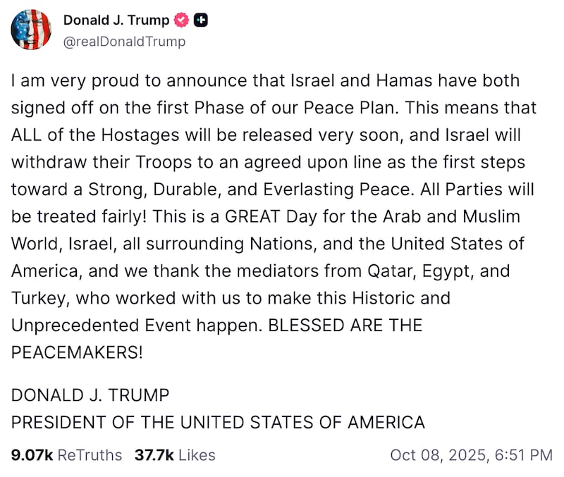 Trump's Truth Social Post
