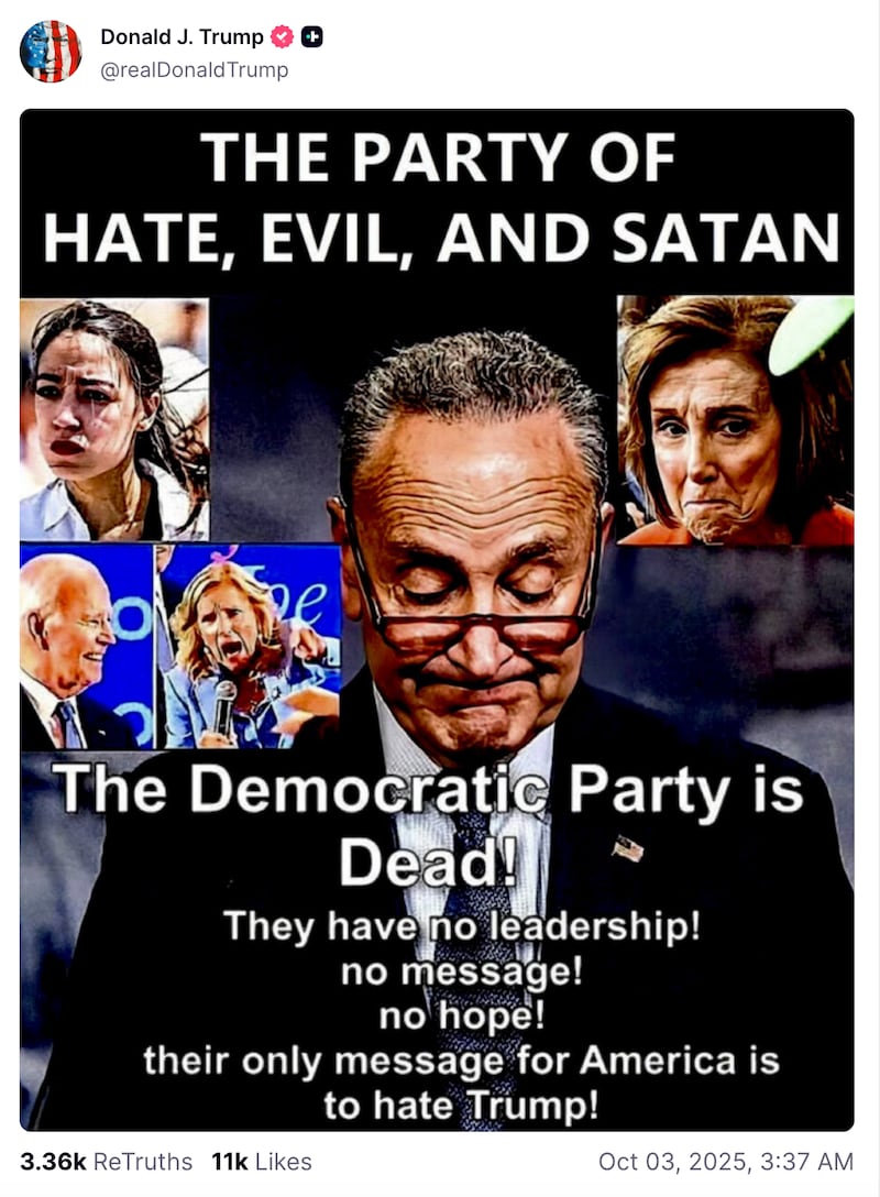 Trump posted this meme, an old favourite, in an unhinged rant against Dems.