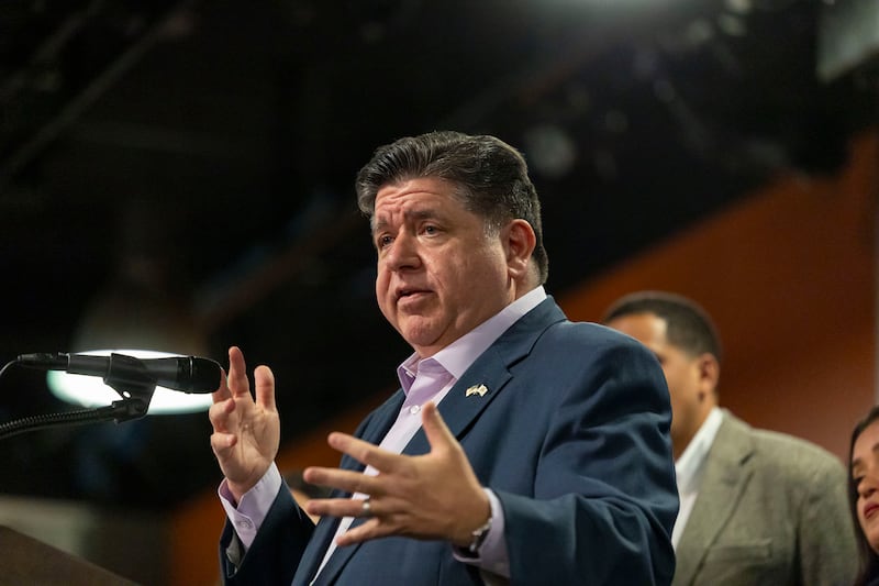 Illinois Gov. JB Pritzker answers questions on Sept. 15, 2025, at Harold Washington College in Chicago's Loop.
