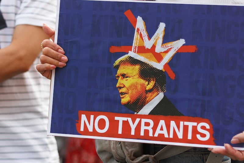 No tyrants Trump sign at the No Kings protest
