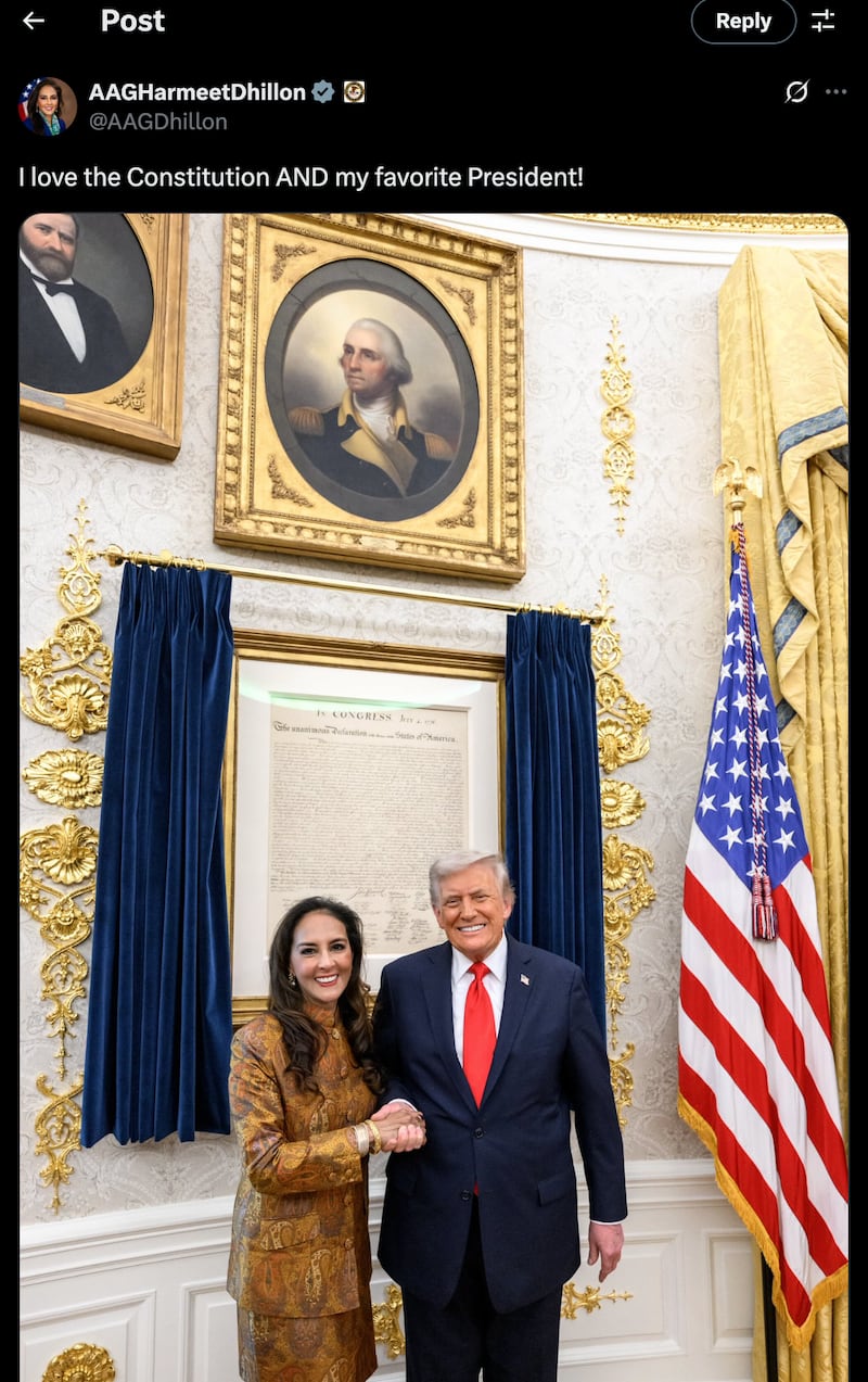 Screengrab of Harmeet Dhillon's post.
