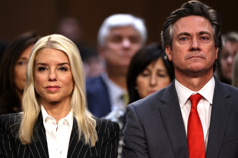 John Wakefield, right, attended Pam Bondi’s confirmation hearing to become U.S. Attorney General. Reports say the couple has been together since 2017.