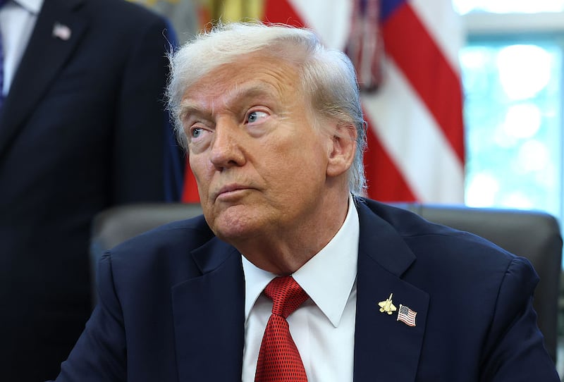 President Donald Trump speaks in the Oval Office at the White House on October 06, 2025 in Washington, DC. Trump and other cabinet secretaries spoke on an executive order that will increase the development and production of Alaska's natural resources.