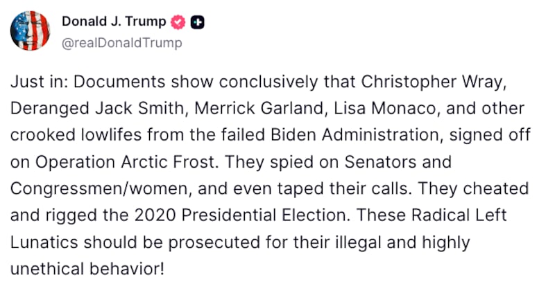 Trump Truth Social post