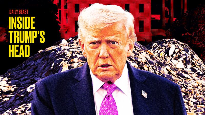 A photo illustration of President Donald Trump in front of the White House East Wing and piles of rubble.