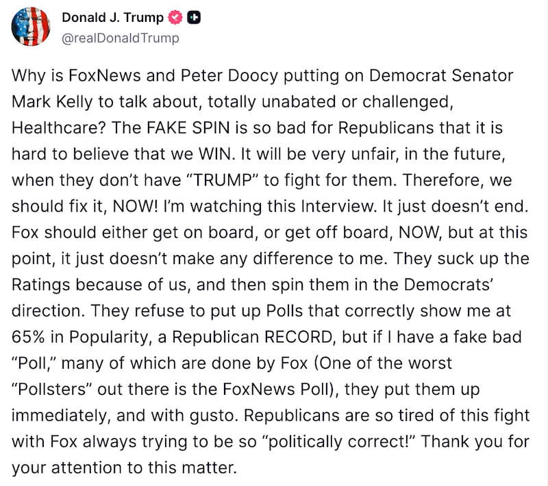 Trump's Truth Social post.