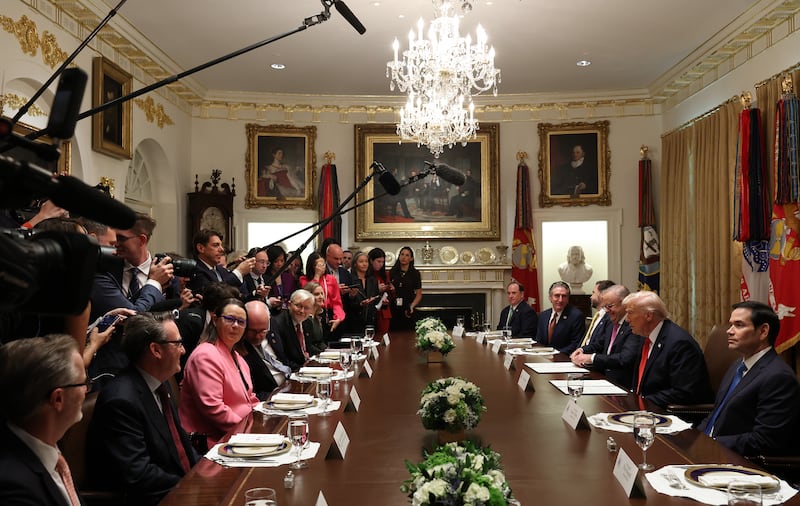 President Donald Trump took questions from the press while sitting alongside Prime Minister Anthony Albanese of Australia at the White House on October 20, 2025.