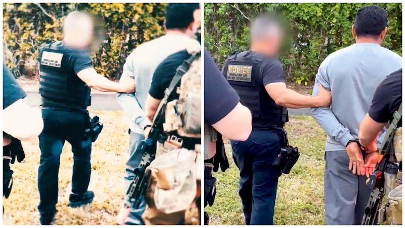 The footage was used twice, but the right-hand image shows the original arrest, in Miami, not Chicago.