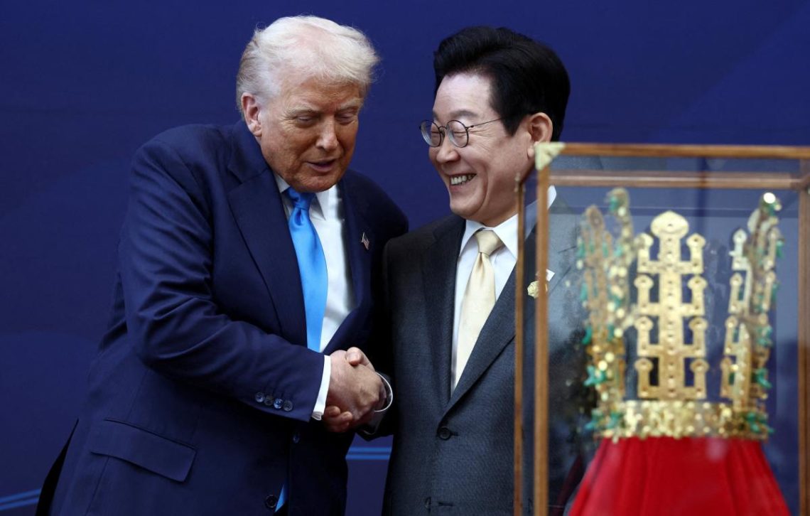 Trump gets huge gold crown in South Korea as host hails his ‘golden age’