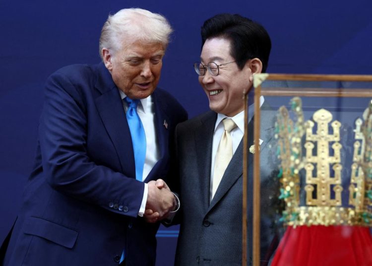 Trump gets huge gold crown in South Korea as host hails his ‘golden age’