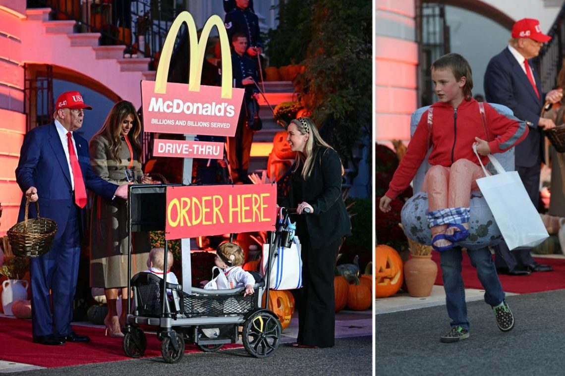 Trump greets hundreds of trick-or-treaters at White House Halloween event — including kids dressed as first couple, McDonald’s drive-thru