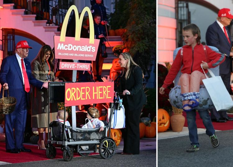 Trump greets hundreds of trick-or-treaters at White House Halloween event — including kids dressed as first couple, McDonald’s drive-thru