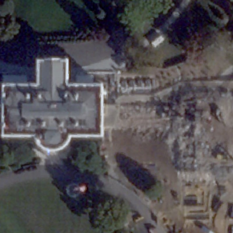 Before-and-after photos show the destruction of the East Wing.