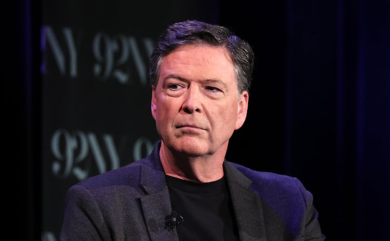 Nicolle Wallace (L) interviews James Comey onstage during Former FBI Director James Comey In Conversation With MSNBC's Nicolle Wallace at 92NY on May 30, 2023 in New York City.