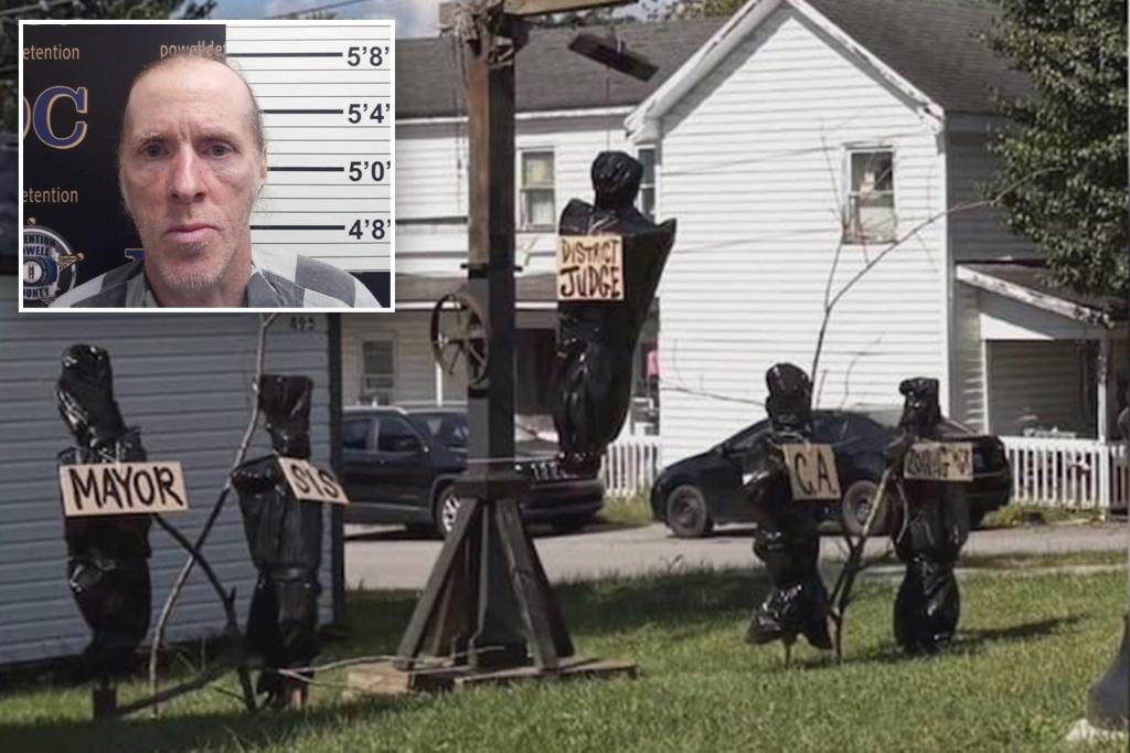 Twisted Halloween display shows local officials in body bags