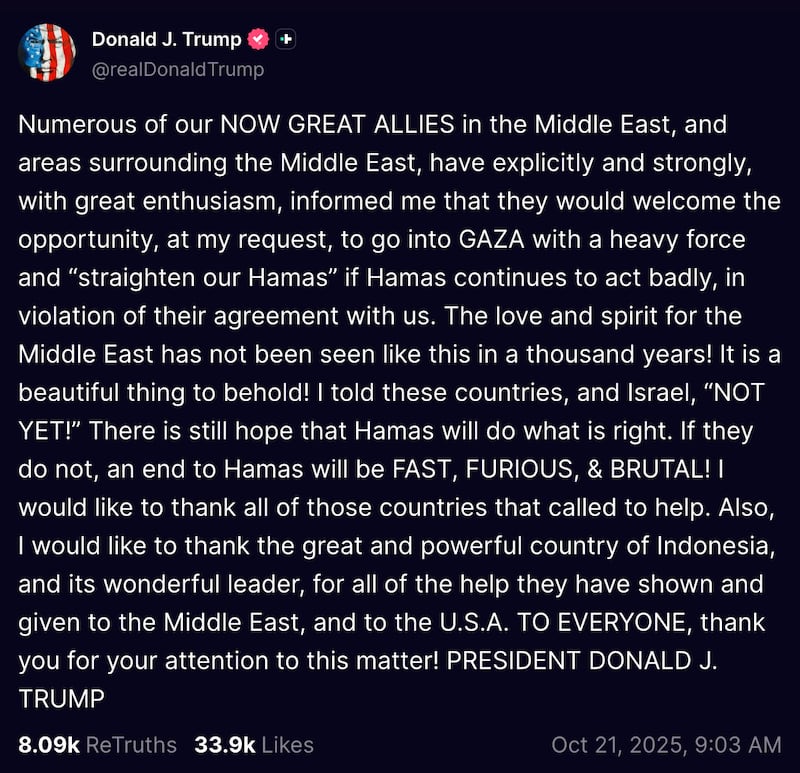 Trump's Truth Social post