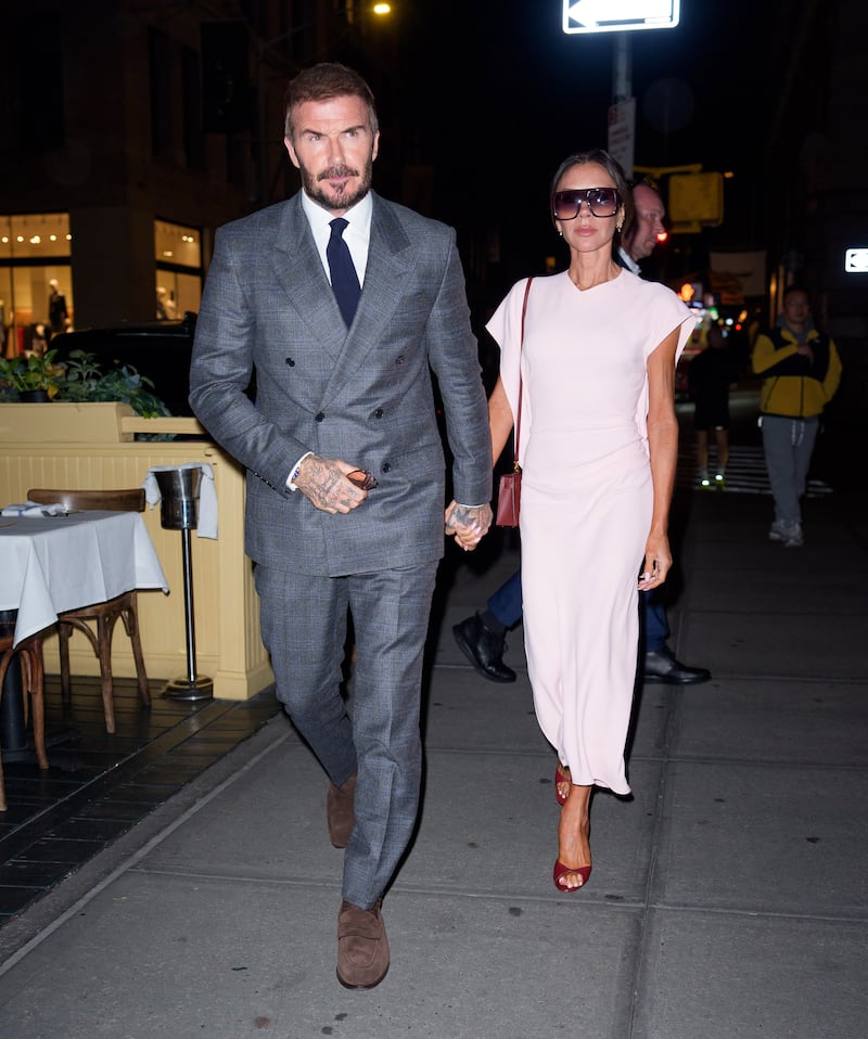 NEW YORK, NY - OCTOBER 15: Victoria Beckham and David Beckham are seen on October 15, 2025 in New York City. (Photo by XNY/Star Max/GC Images)