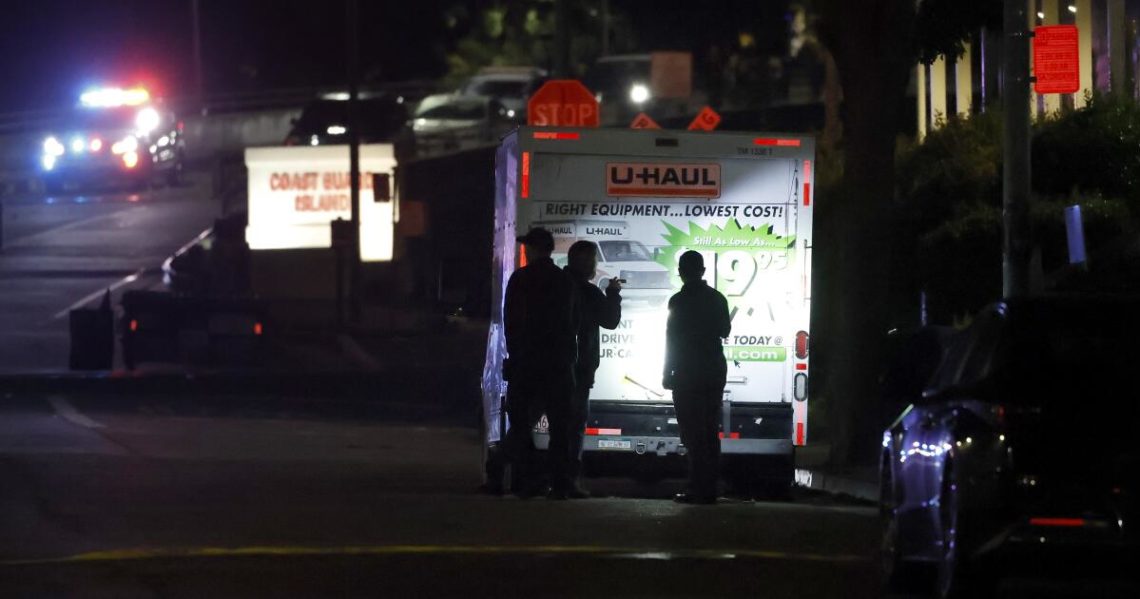 Video shows security opening fire on U-Haul truck outside Coast Guard base in California