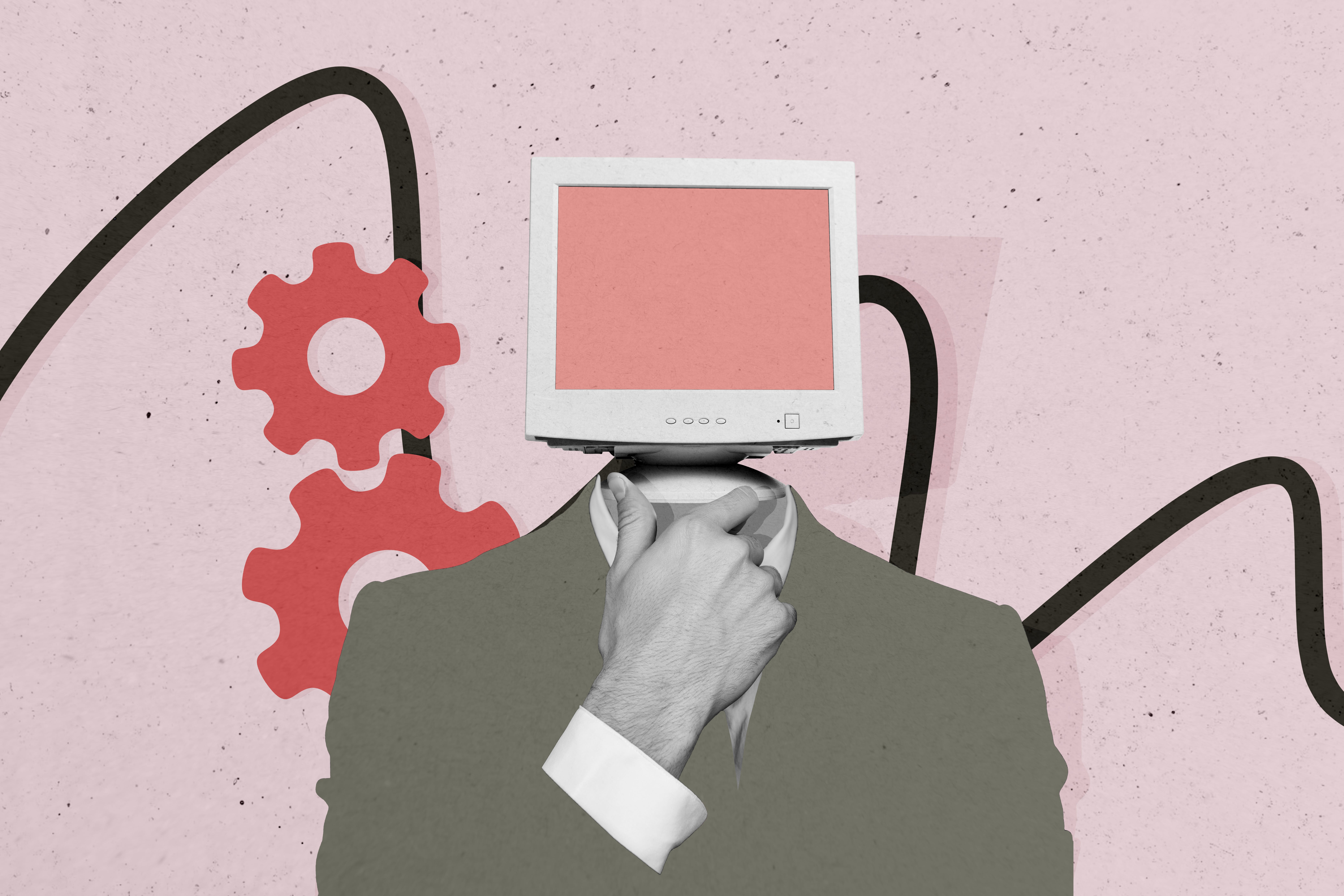 Computer screen on man with suit and tie