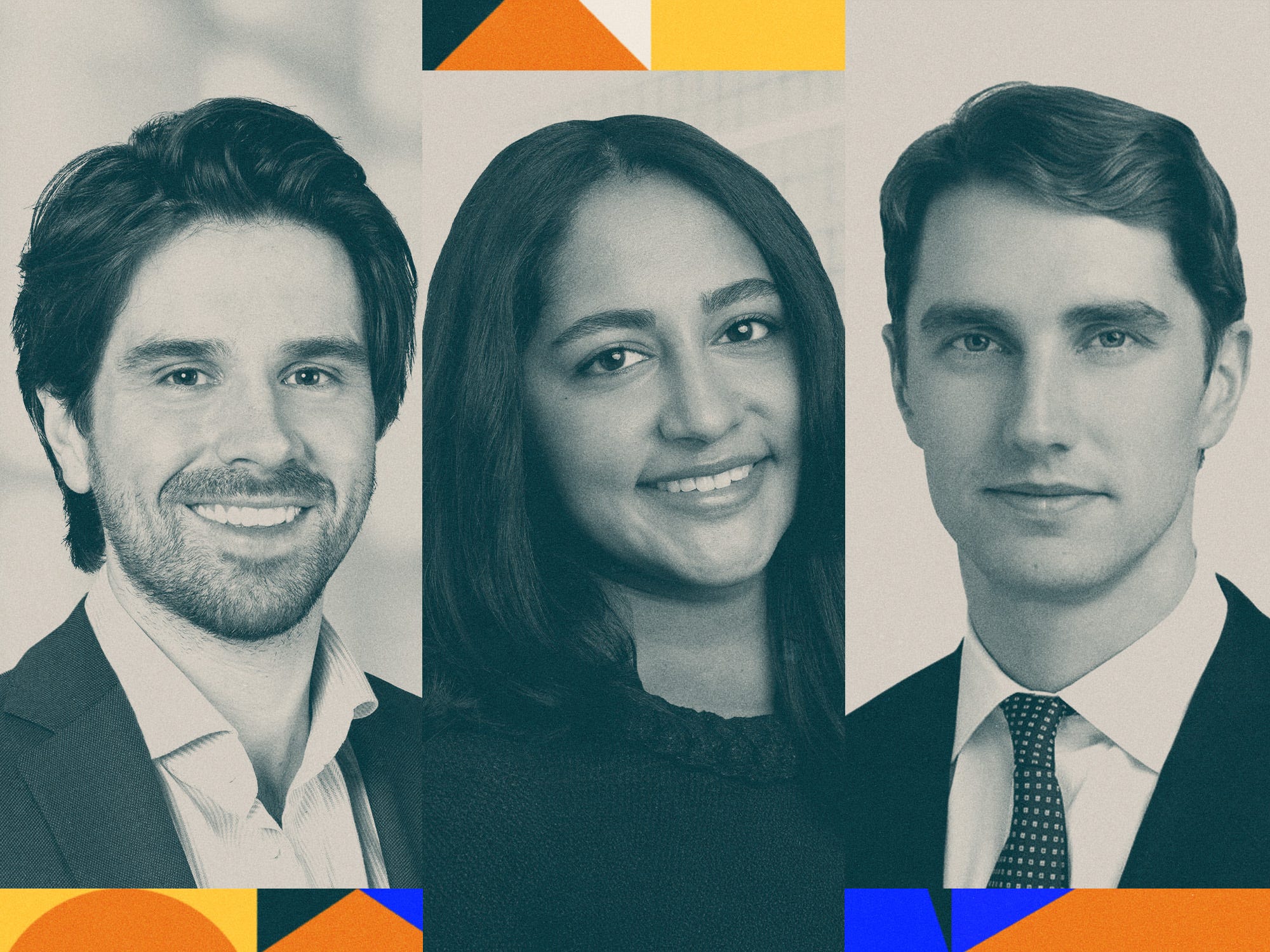 Photo collage featuring Wall Street's rising stars of 2024 (Jake Woodson, Mohini Chakravorty, and Joe Slevin).