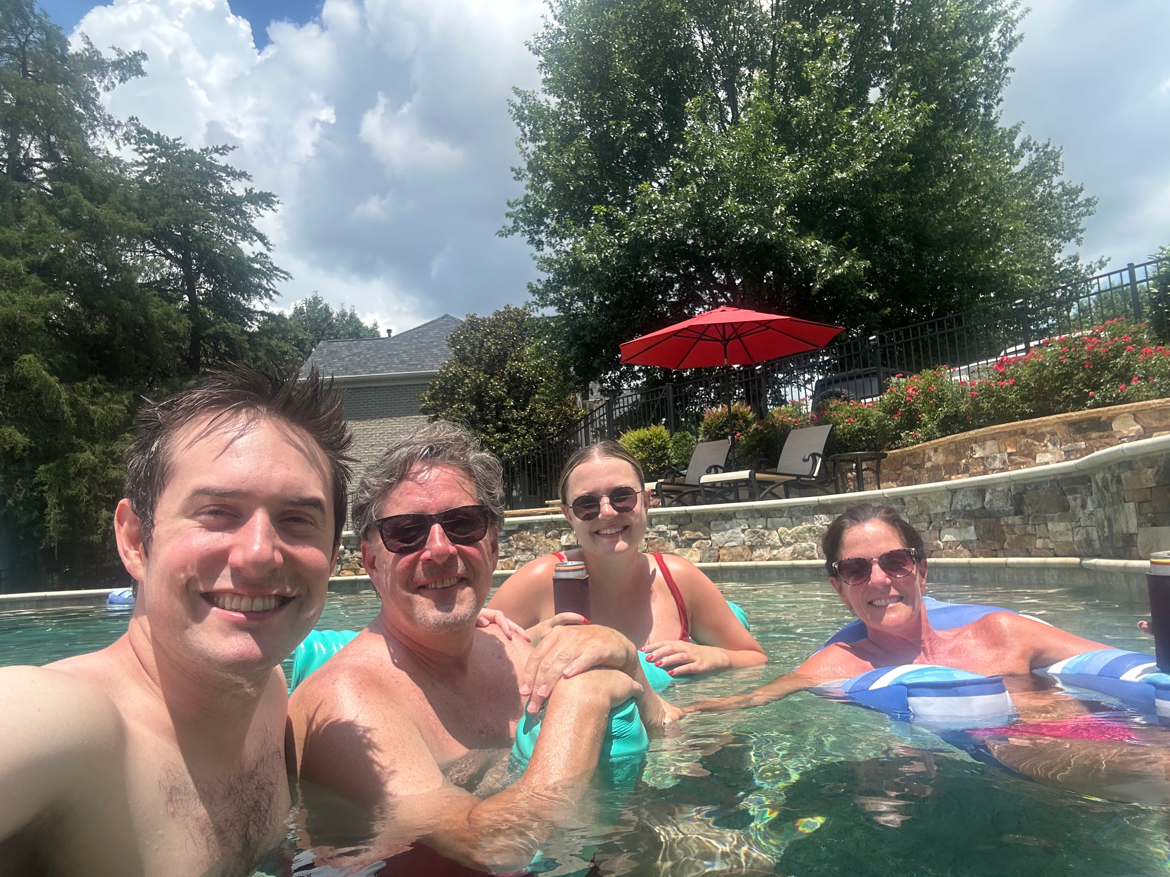 The author with her family in their pool.