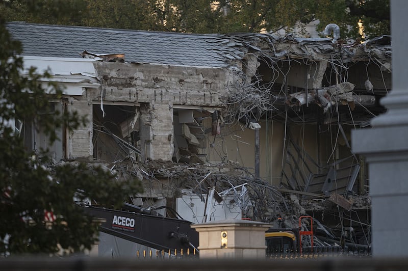 A general view of the ongoing construction works on the White House grounds in Washington, D.C., United States, on October 20, 2025.