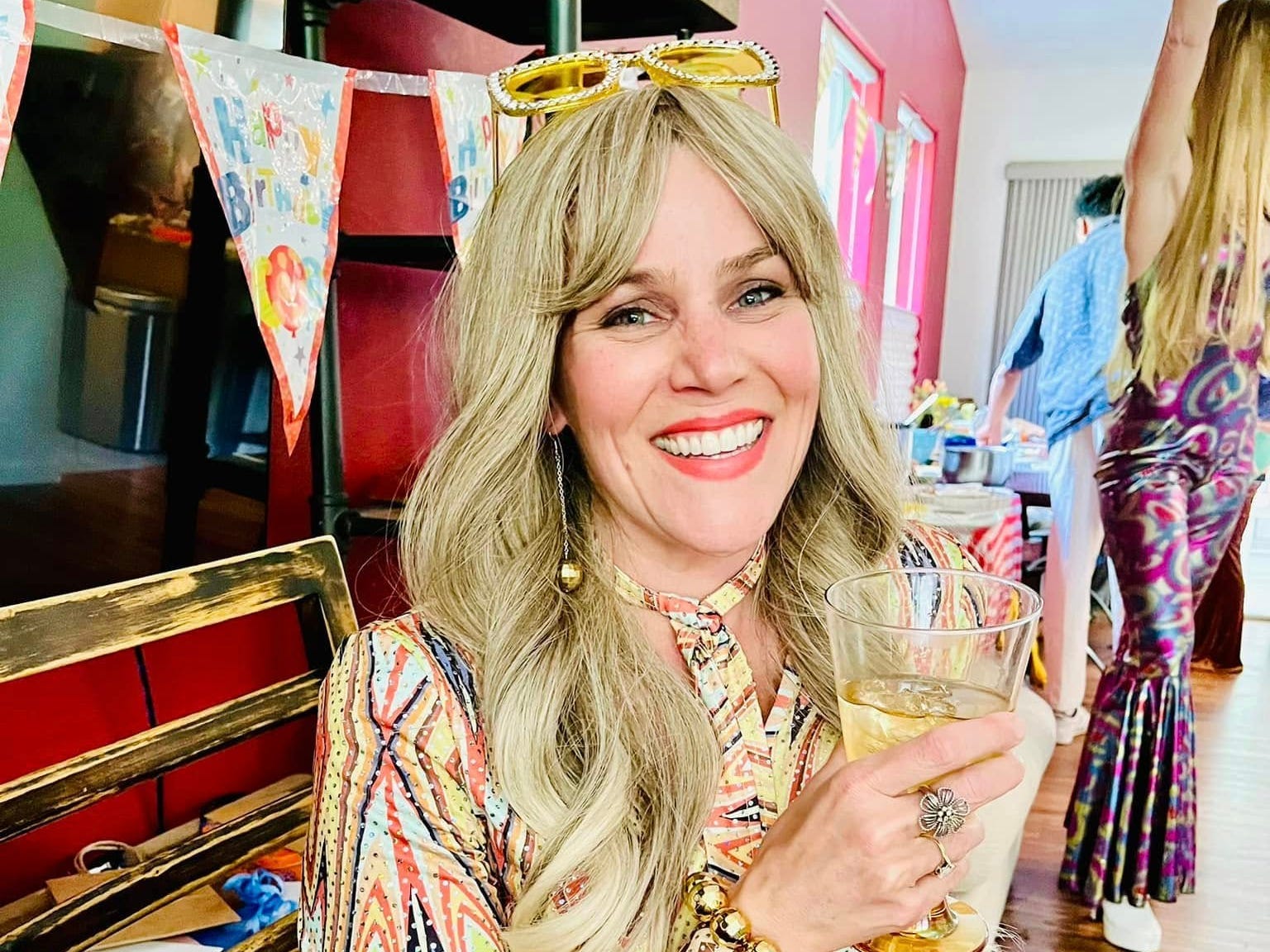 Sara Lyle in a disco costume for Halloween.