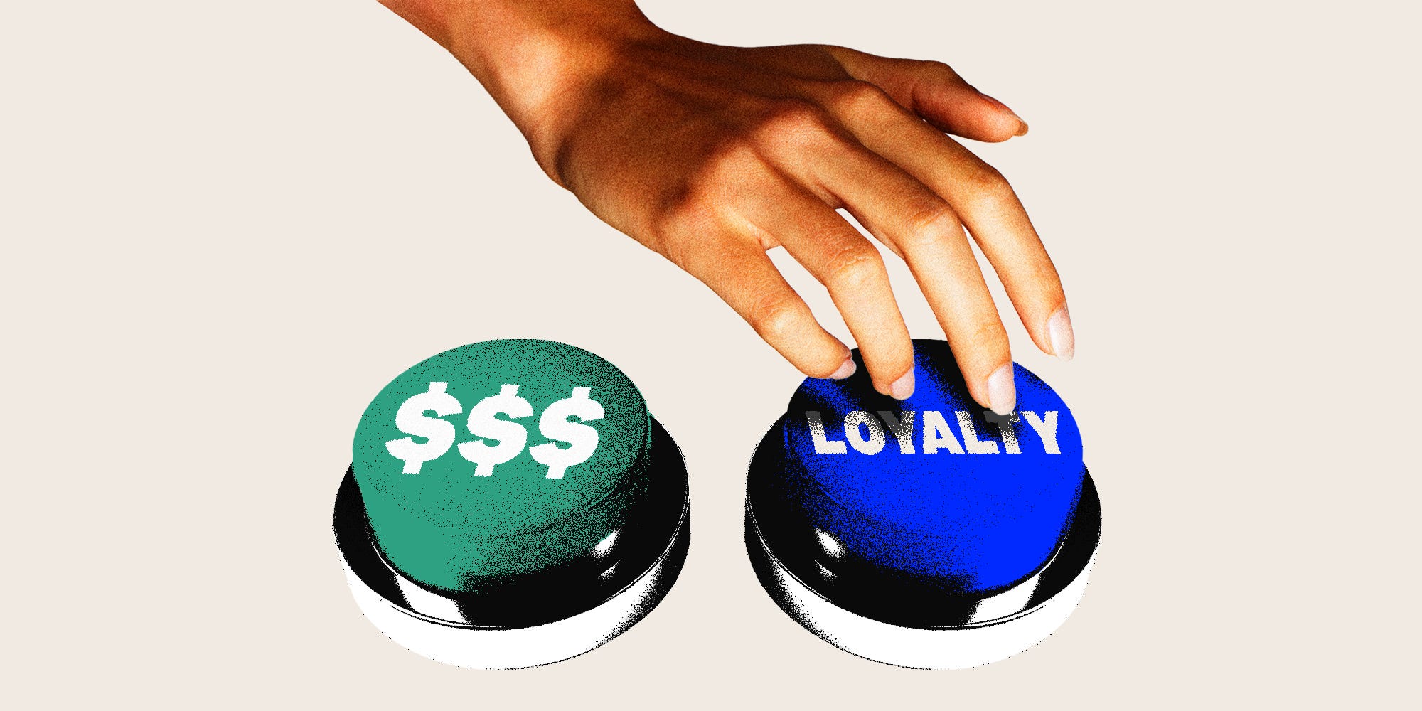A woman's hand reaching for a button labeled