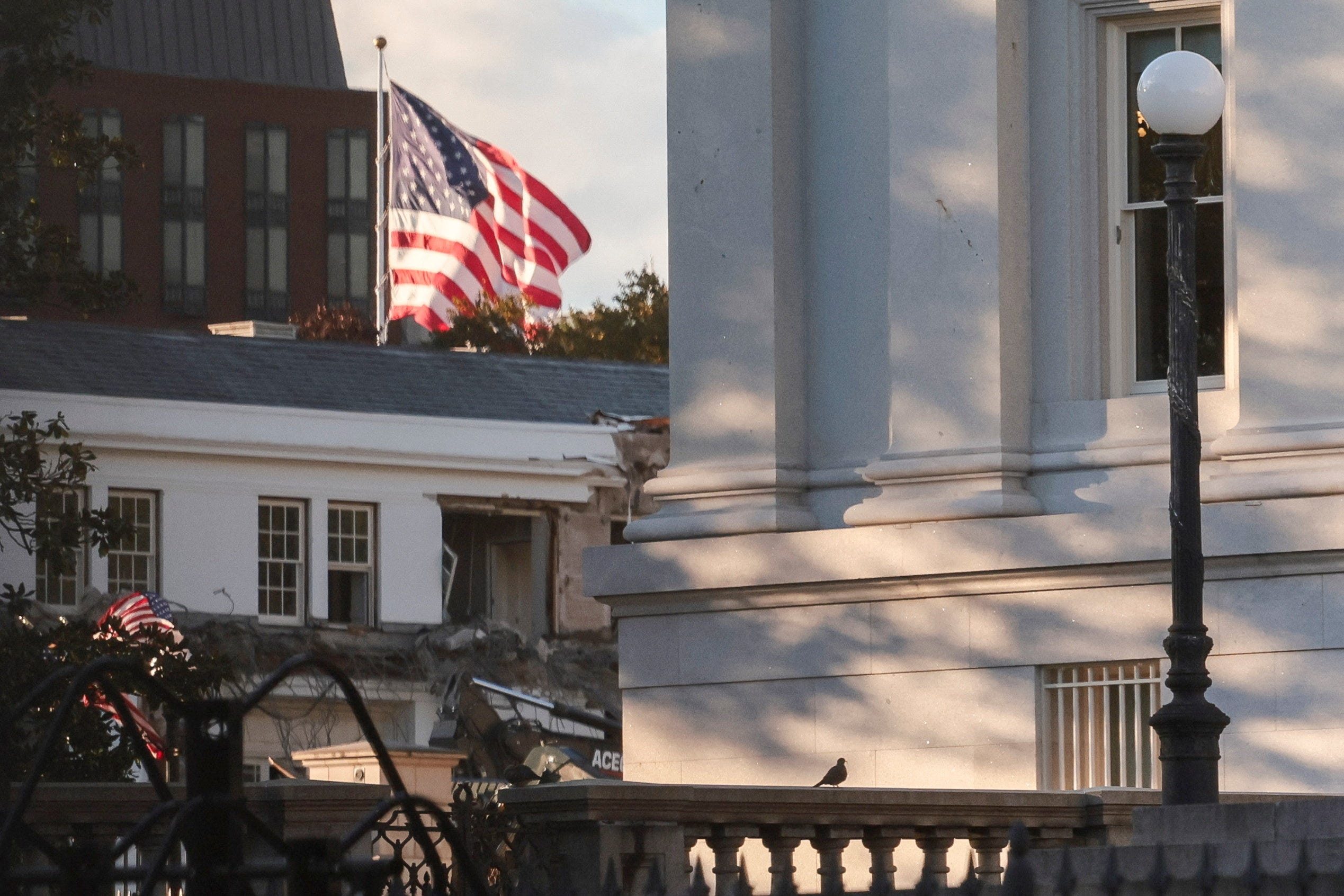 Ongoing construction on the East Wing of the White House, where U.S. President Donald Trump's proposed ballroom is being built, in Washington, D.C.