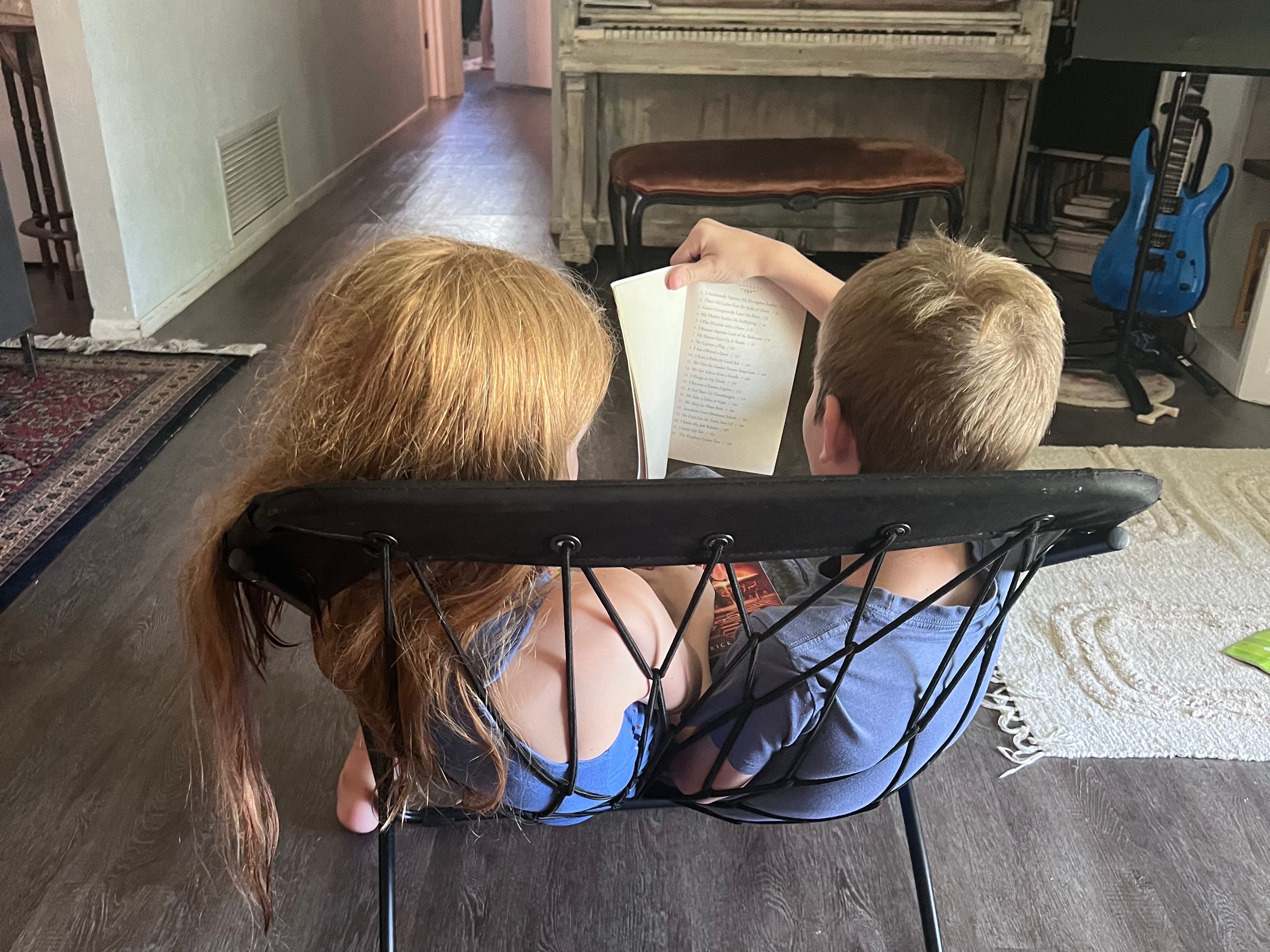 The author's kids spending time together at home.