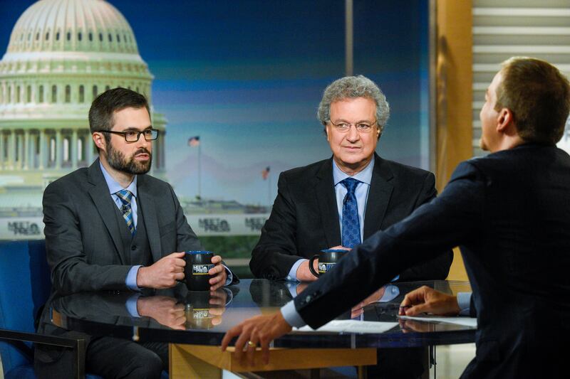 MEET THE PRESS -- Pictured: (l-r) Mark Bray, Author, Antifa: The Anti-Fascist Handbook," Richard Cohen, President, The Southern Poverty Law Center, and moderator Chuck Todd appear on "Meet the Press" in Washington, D.C., Sunday, Aug. 20, 2017.