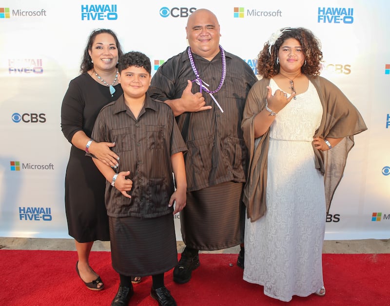 WAIKIKI, HI - SEPTEMBER 12:  (Left to right) Halona Wiley, Young Aisa Wily, Taylor Wily and Tula Wily arrive at the CBS 'Hawaii Five-0' Sunset On The Beach Season 6 Premire Event at Queen's Surf Beach on September 12, 2015 in Waikiki, Hawaii.