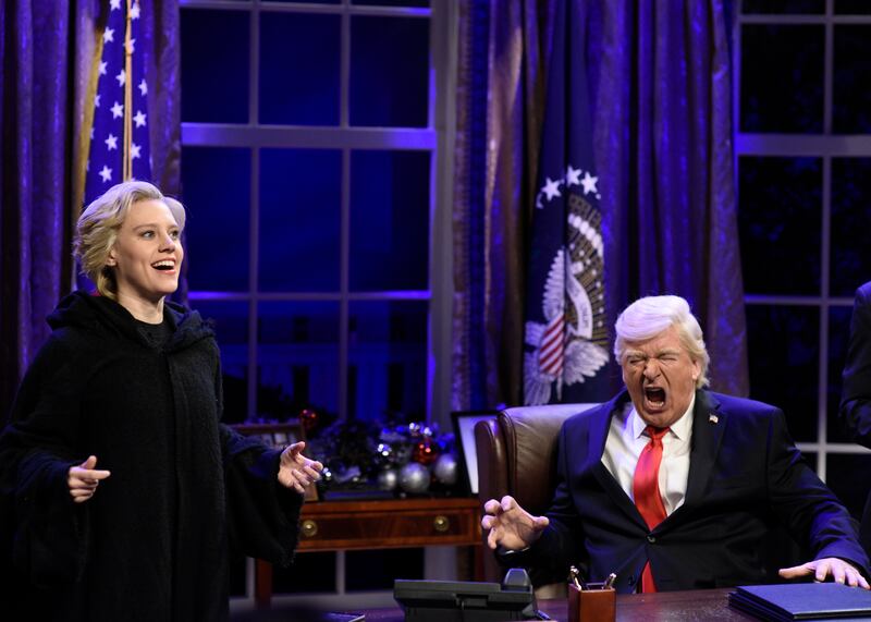 Kate McKinnon as Democratic Presidential Candidate Hillary Clinton and Alec Baldwin as Republican Presidential Candidate Donald Trump