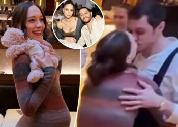 Pete Davidson and pregnant Elsie Hewitt share passionate kiss at bunny-themed baby shower