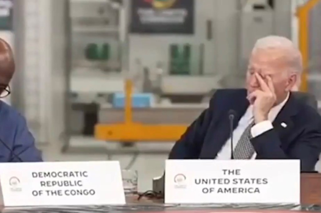 President Joe Biden appears to nod off during a meeting.