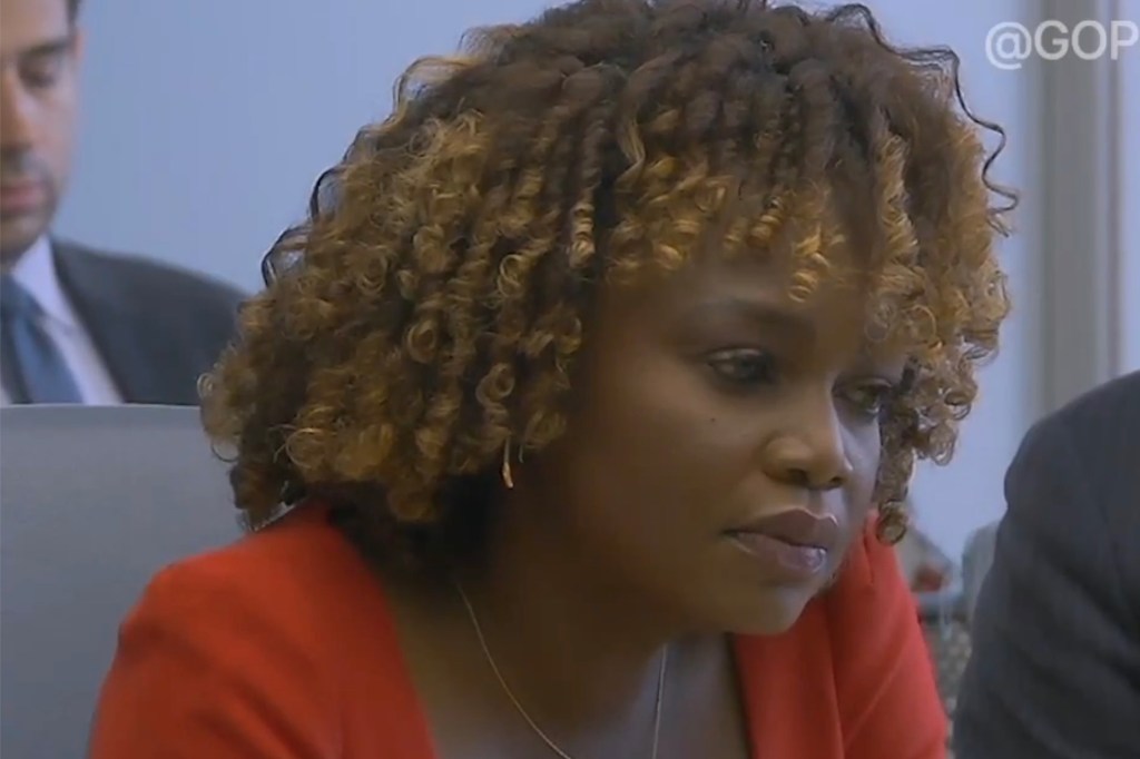 Karine Jean-Pierre testifies in front of the House Oversight Committee during the investigation in Joe Biden's alleged freezing.