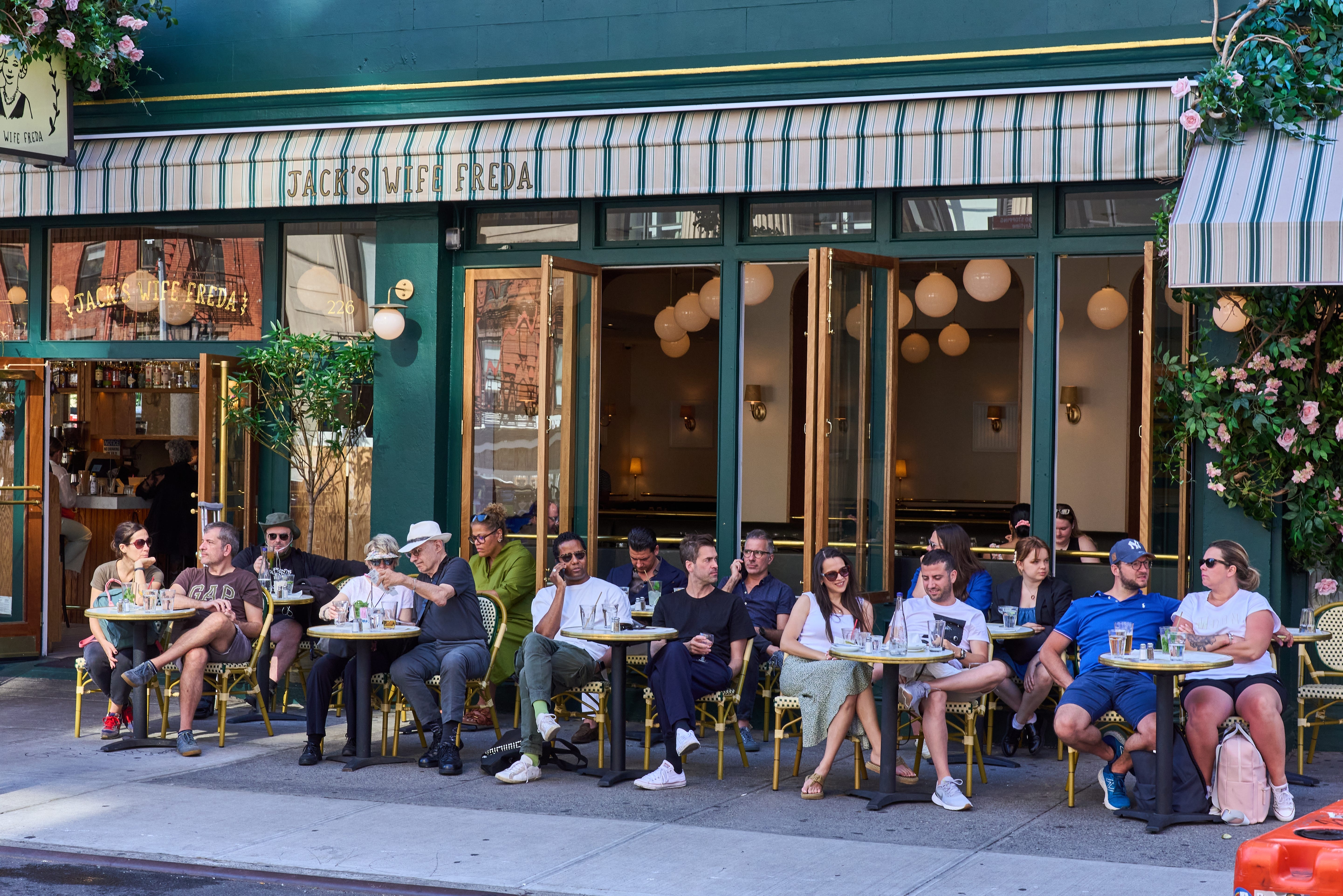 customers sit outside jacks wife freda in manhattan new york