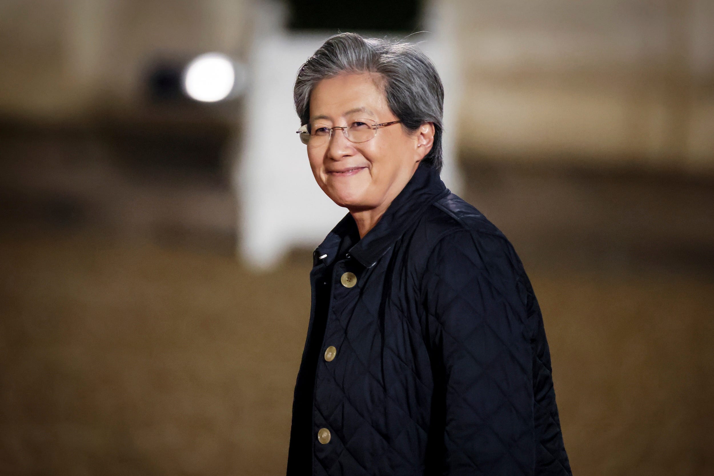 Lisa Su arrives for a dinner at the Elysee Palace