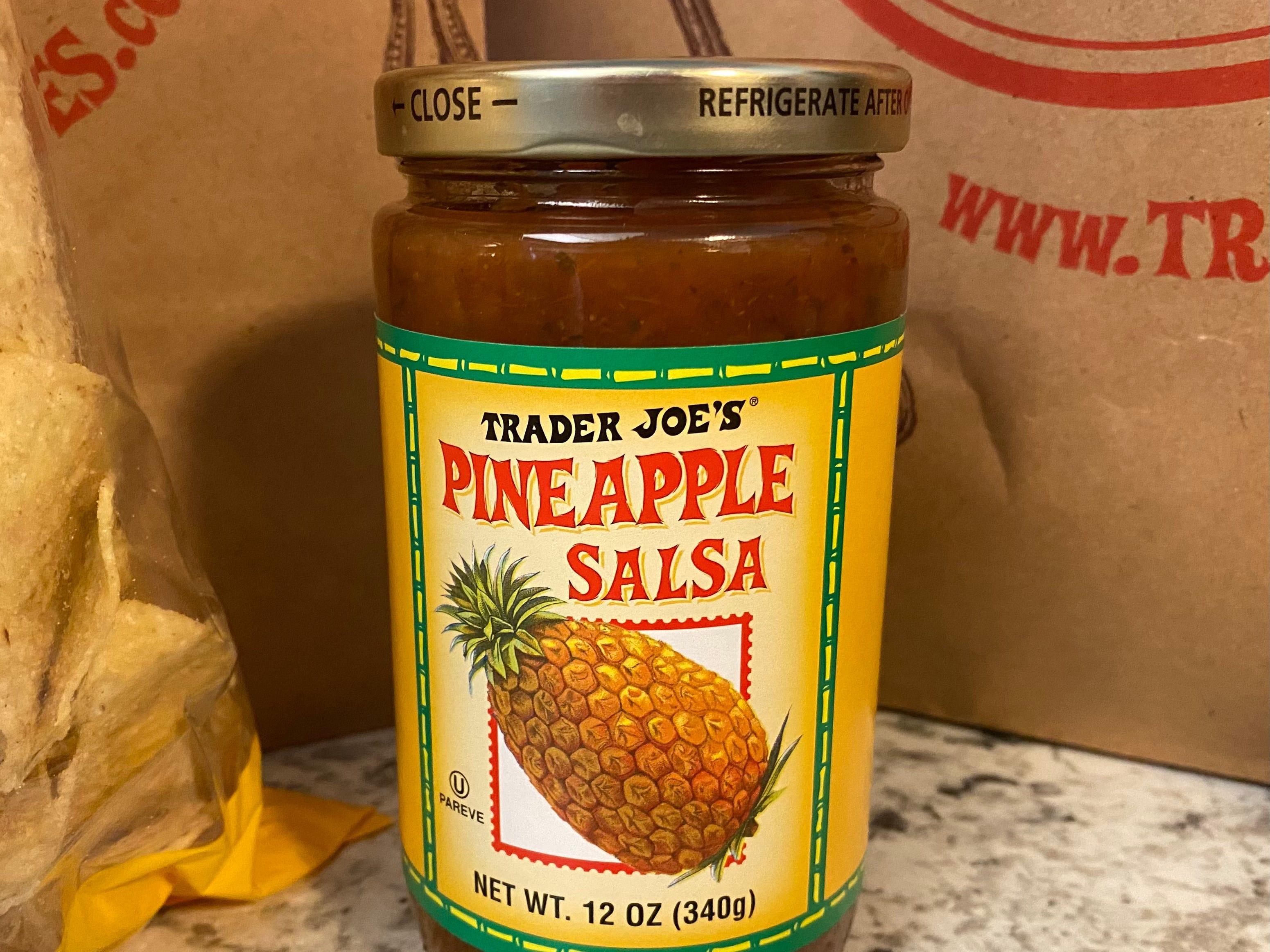 A jar of Trader Joe's pineapple salsa.